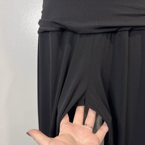 Vintage Y2K Express Jumpsuit XS Black Halter Jersey Wide Leg Crop Stretch - Picture 4 of 12